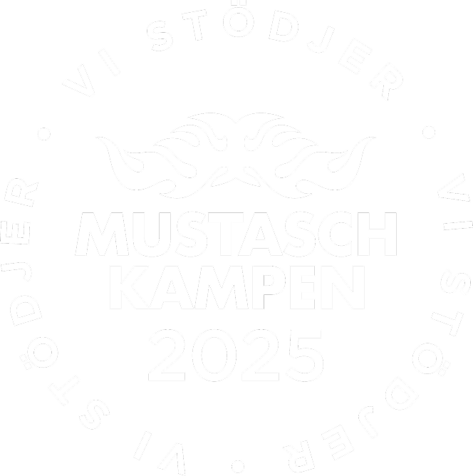 Mustaschkampen 2025 logotyp med texten 'VI STÖDJER'